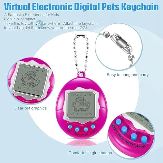 rayihni VIRTUAL ELECTRONIC DIGITAL PET KEYCHAIN, GAME DIGITAL GAME KEYCHAIN NOSTALGIC VIRTUAL DIGITAL PET RETRO HANDHELD ELECTRONIC GAME MACHINE WITH KEYCHAIN FOR BOYS GIRLS, 4 PIECES - Image 5